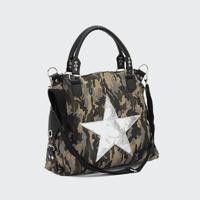 Classic Popular Camouflage 16AN Canvas Women Fashion Handbag With PU Star And Long Shoulder Strap