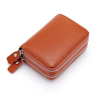PU Leather Men & Women Mini Short Wallet Coin Purse Solid Card Holder Accordion Card Slots Double Zipper Pocket